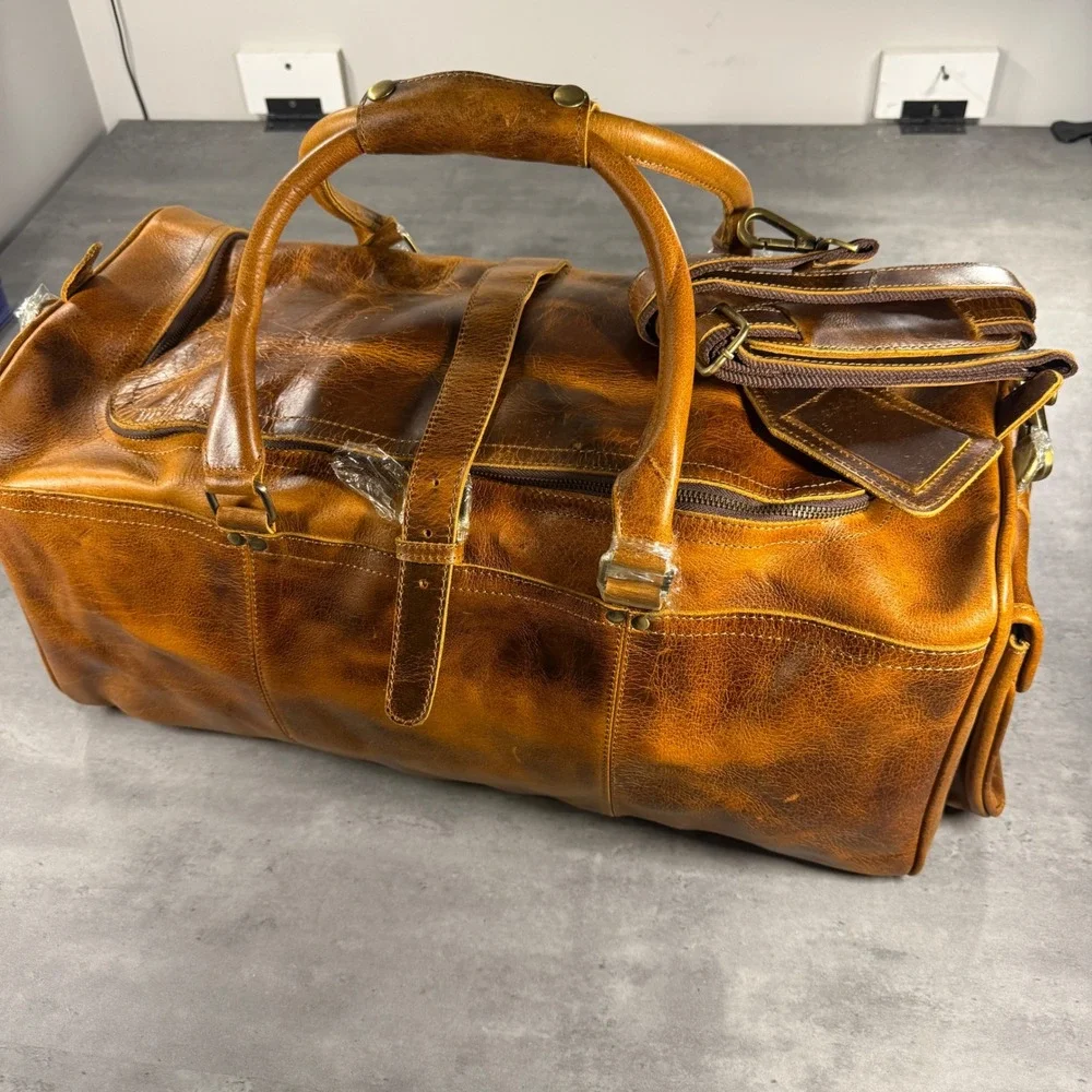Denver Leather Craft Duffle Bag Large Brown Distressed Travel Weekend Luggage